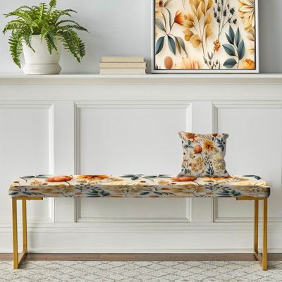 Banc floral rembourré or