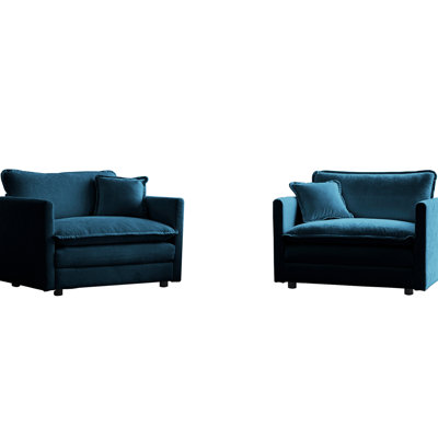 Chaise d'appoint de 2 pièces en chenille bleue, tissu, fabrication en bois massif, siège de décoration de salon, fauteuils en chenille haute, chaises d'appoint avec coussin, structure et éponge de qualité, sièges confortables