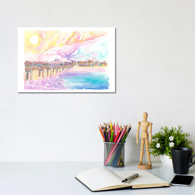 Romance In Fort Myers Florida With Fishing Pier In Sunset - Wall Art Print