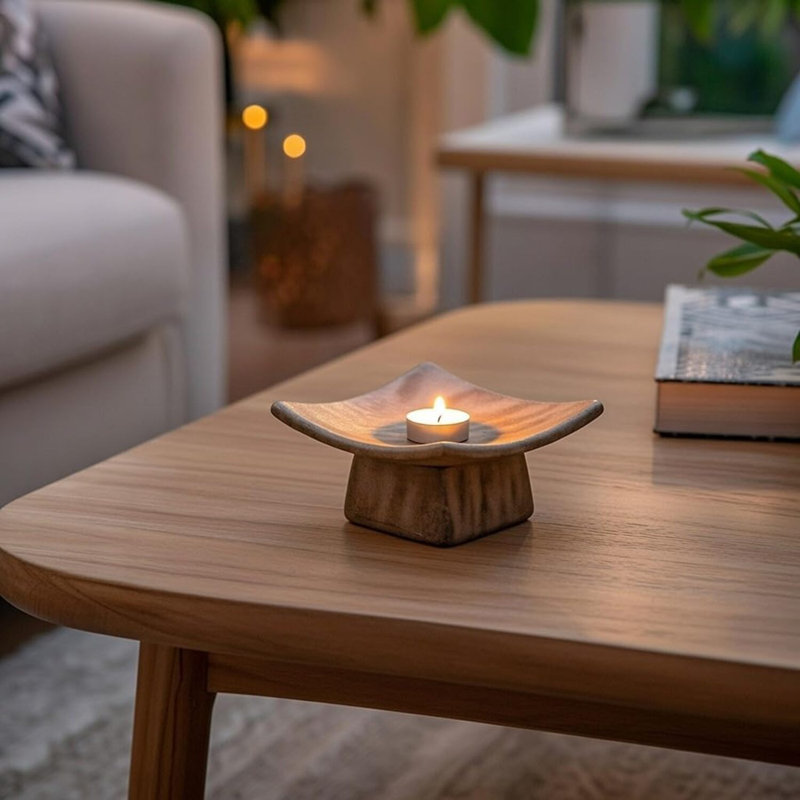 Piédestal carré avec support pour bâtons d'encens - Présentoir décoratif pour bougies piliers, petits espaces décoratifs et méditation