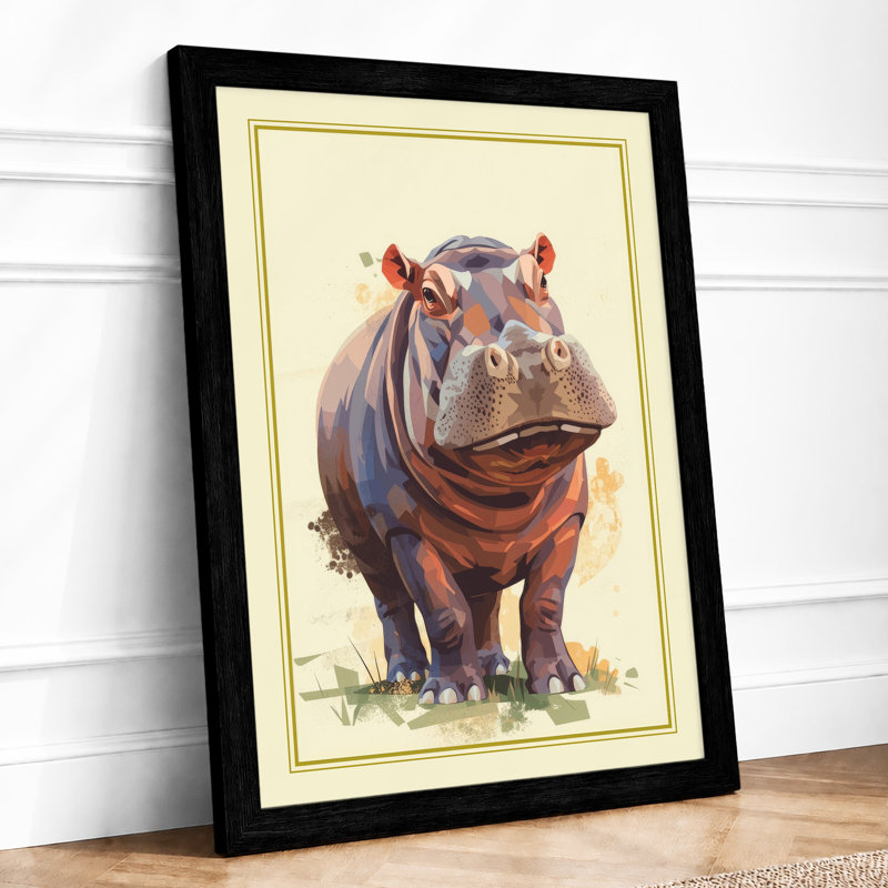 Gentle Hippopotamus Boho - Framed Print, A2 - 59.4 x 42.0 cm, Black