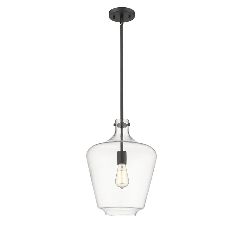 1 - Light Single Pendant, No Bulb Included, Clear, Matte Black