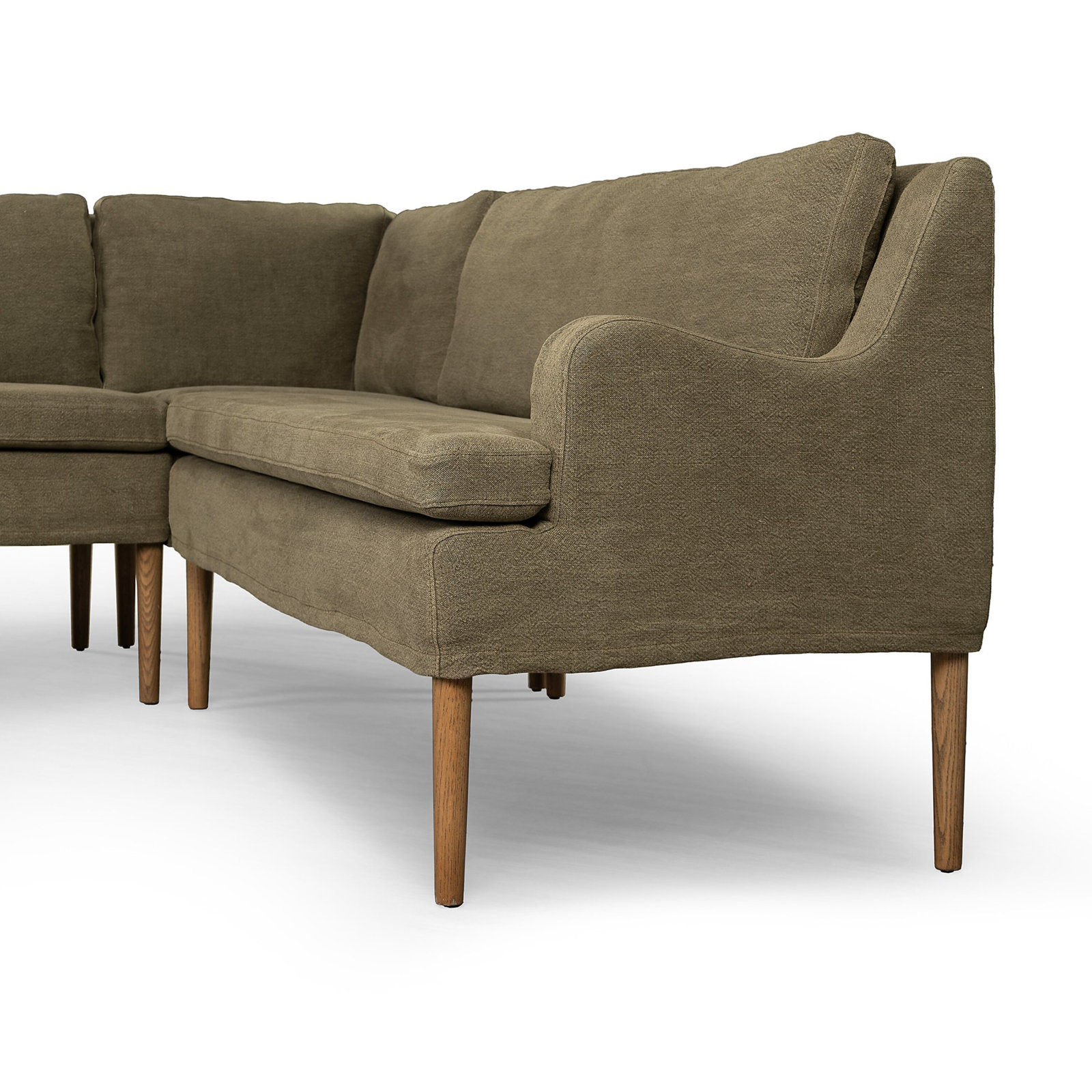 Aurelia Dining Banquette, Right Hand Facing, Broadway Olive Linen, 34.5" H x 125" W x 76" D