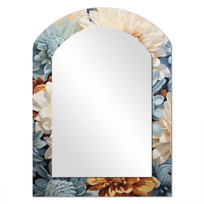 Maman blanche et bleue Elegance III - décor de miroir mural unique «Mums Arch», grand miroir asymétrique beige, impression d'art en métal