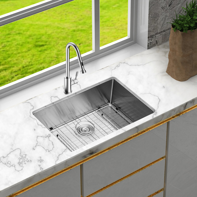 26"X10"X18" Undermount Stainless Steel Sink - 10 Inch Deep Single Bowl Kitchen Basin, 304 Steel, Smooth Operation, R10 Rounded Corners, X-Shaped Water Guide, Soundproof Pad, Condensation Coating,