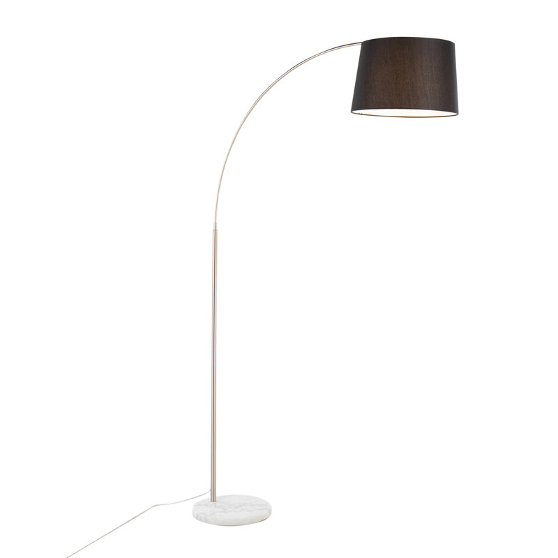 March Contemporary Floor Lamp, White Marble/Nickel  , Black