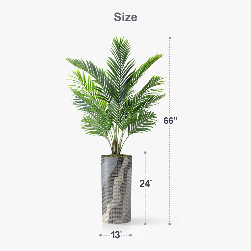 Artificial Tree In Planter, Fake Areca Tropical Palm Silk Tree Home Decoration (Plant Pot Plus Tree), 66" H x 13" W x 13" D