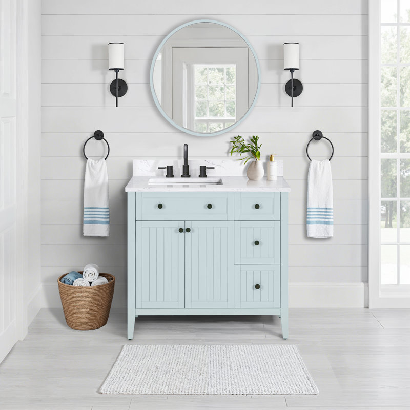 Meuble-lavabo simple 36 po Layla, 37", Pierre artificielle blanche Cala
