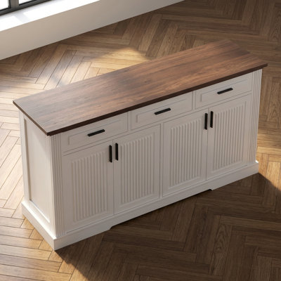 Modern Fluted Sideboard Buffet Cabinet with Four Doors and Three Drawers, Versatile Storage Console Table for Kitchen, Dining Room, Living Room, or Entryway, Adjustable Shelves and Anti-Tip Safety Features Included