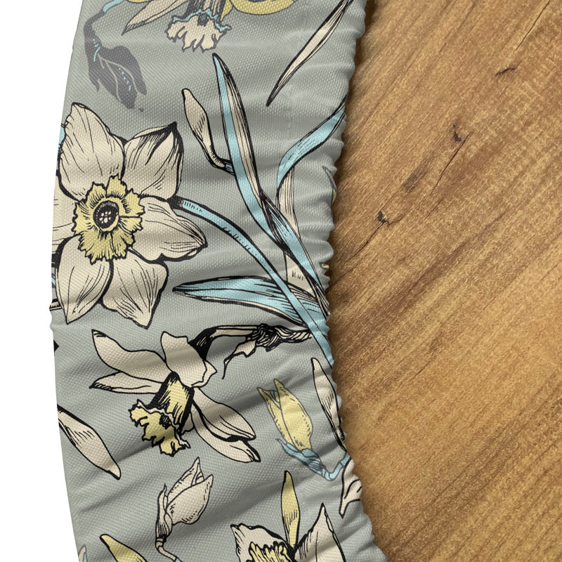 Winston Porter Daffodil Fitted Round Tablecloth Diameter Sage Green Cream 128718, 51.97" Round