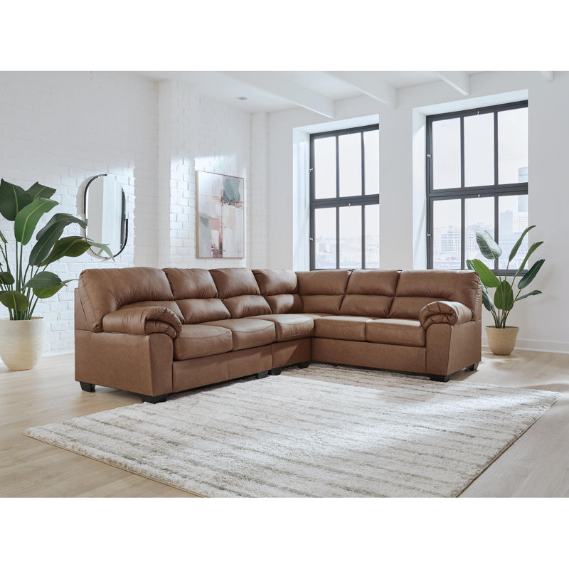 Canapé modulaire 3 pièces Skandar, Similicuir brun, 38" H x 92" W x 117" D