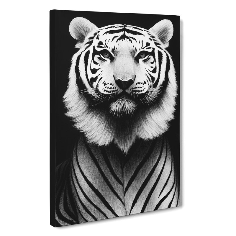 Monochrome Tiger No.2 - Wrapped Canvas Print, 50cm H x 35cm W x 3cm D