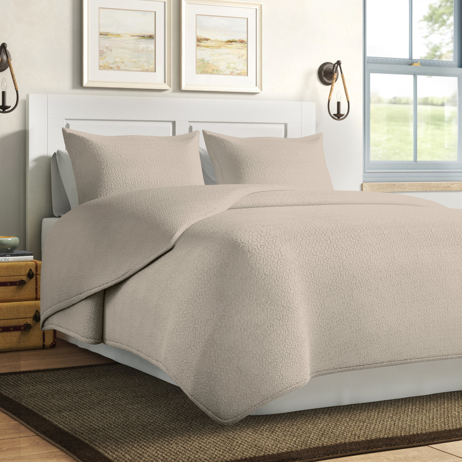 Cotton Quilt Set, Twin Quilt + 1 Shams, Taupe