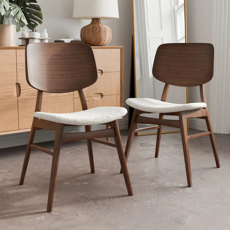 Ensemble de 2 chaises de salle à manger rembourrées avec dossier incurvé en noyer et beige