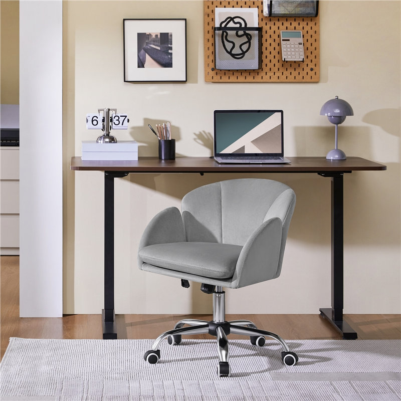 Chaise de bureau pivotante moderne Corson pour bureau à domicile avec accoudoirs, Velours gris clair