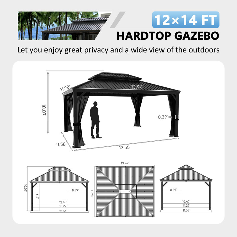 Galvanized Doublecanopy Gazebo, 120.84" H x 167.28" W x 143.76" D