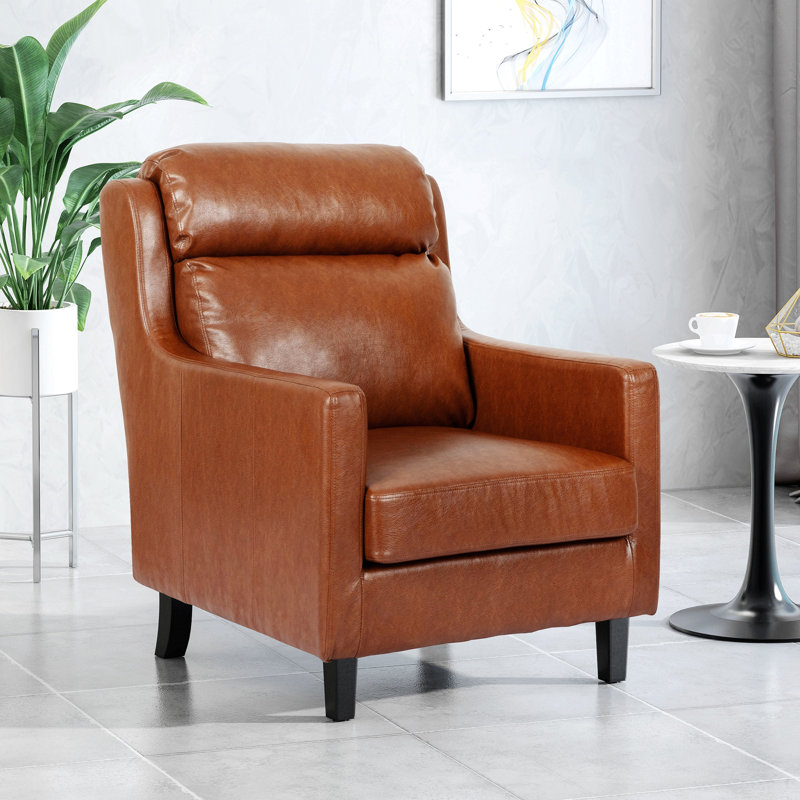 CHAISE CLUB Simple et moderne, base solide, rembourrée et épaisse, Similicuir brun clair