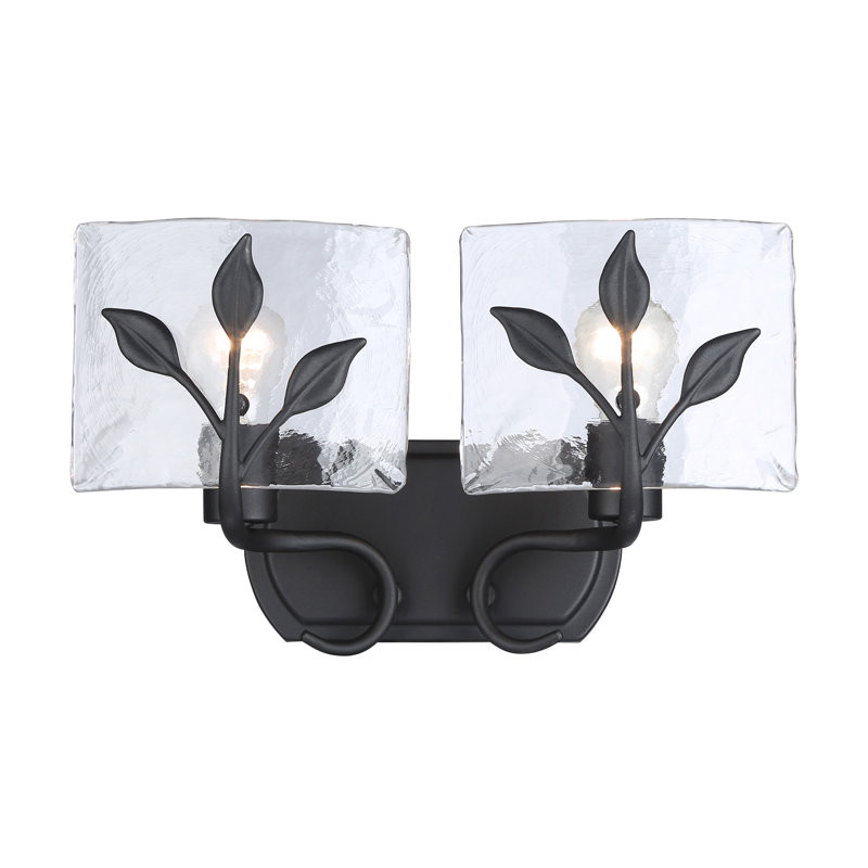 Floriant 2-Light Vanity Light with Hammered Water Glass, Natural Black