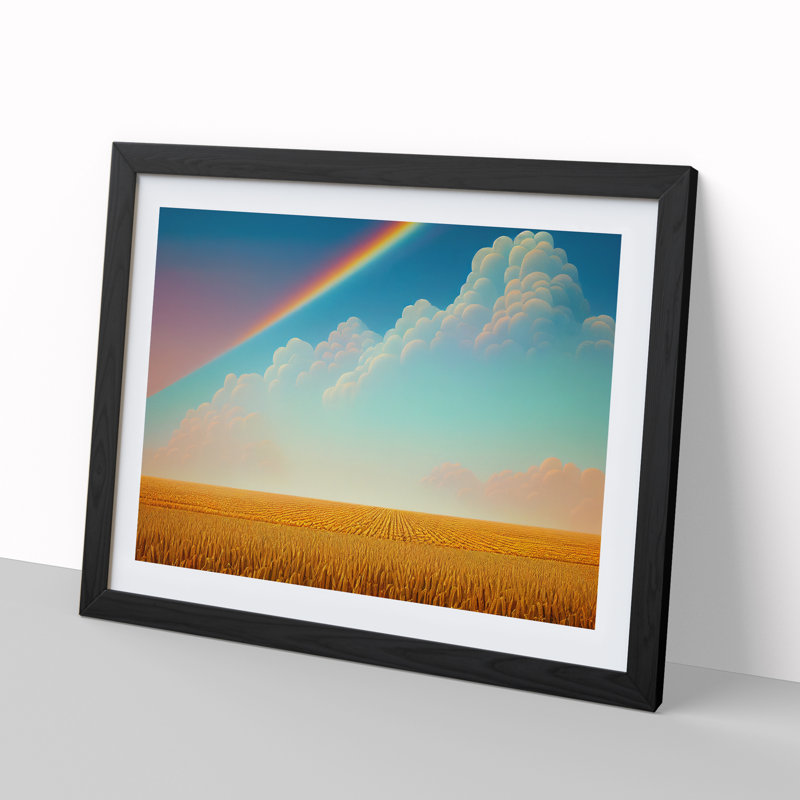Rainbow Above A Wheat Field - Single Picture Frame Print, 46cm H x 64cm W x 2cm D, Black