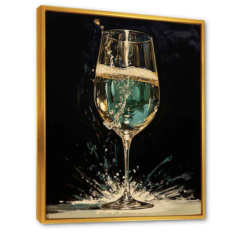 Or et émeraude champagne rêveur - champagne grand art mural, Cadre flottant doré, 32" H x 16" W