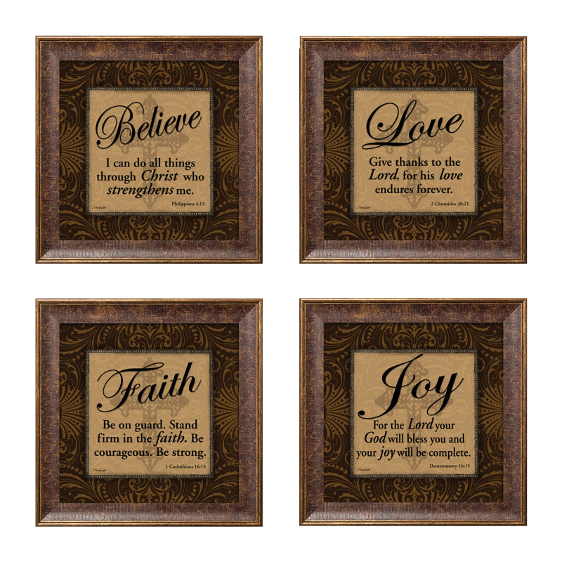 Classic Classic Quotes par Todd Williams, ensemble de 4 impressions sur toile, Papier avec cadre noir, H 14 po x l 14 po
