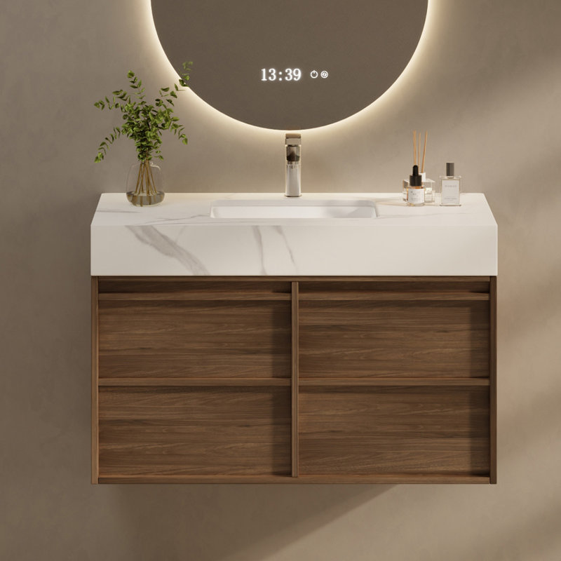 36" Modern Floating Bathroom Vanities, Sintered Stone Table top with Solid Wood Cabinets, Pre-Assembled