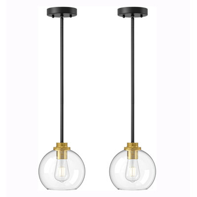 2-Pack Pendant Light Kitchen Island Clear Glass Globe for Bathroom, Dining Room, Bedroom