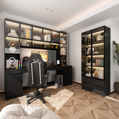 2 Piece Office Set Include 31.5'' W Bookcase And 90.6'' W Computer Desk  With Hutch