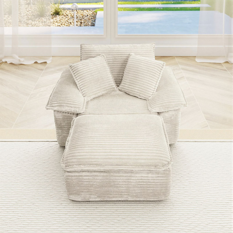 Fauteuil d'appoint surdimensionné 47 po avec repose-pieds en velours côtelé pour salon, Beige