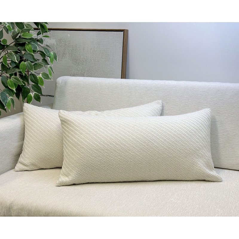 Housse de coussin en polyester texturé, Ivoire, 12 po x 24 po