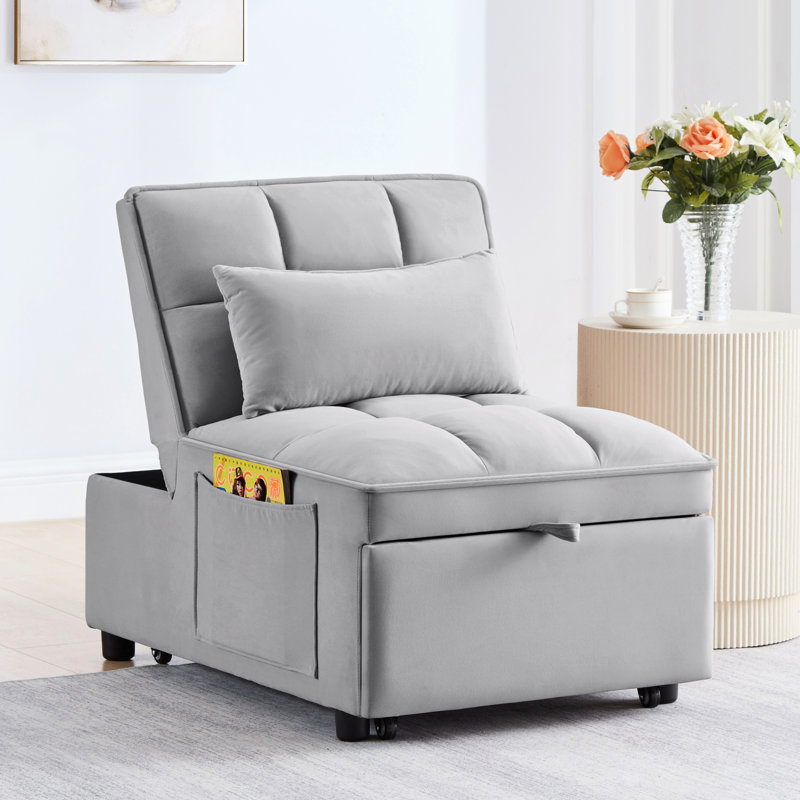 Méridienne 4 en 1, réglable, velours doux, cadre, gris