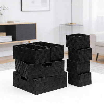 Bacs de rangement tissés avec couvercles, ensemble de 8 paniers empilables en tissu avec cadre en métal pour placard, tablette, tiroir et rangement