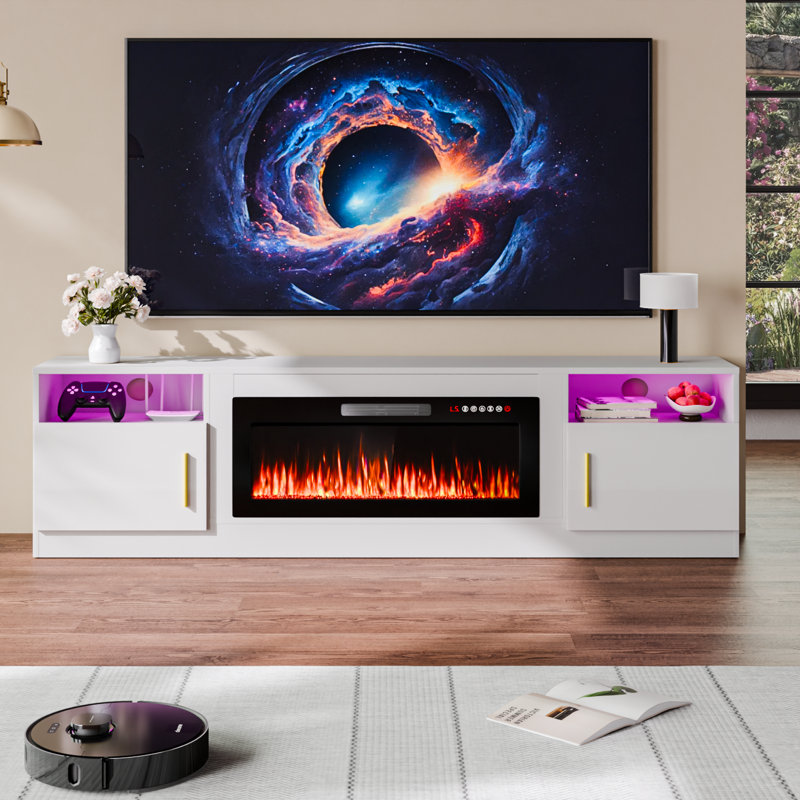 Alazik 80" W TV Stand with Electric Fireplace, White