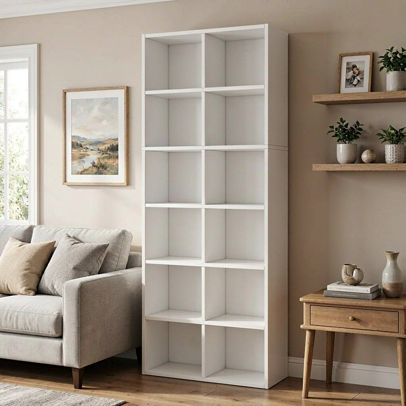 Modern Six-Tier Cube Bookcase with Open Cubby Storage