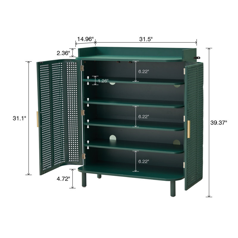 20 Pair Shoe Storage Cabinet, Green