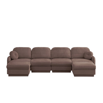 137" Oversize Rose Dust Chenille U-Shaped Sectional Sofa with Movable Ottomans for Living Room