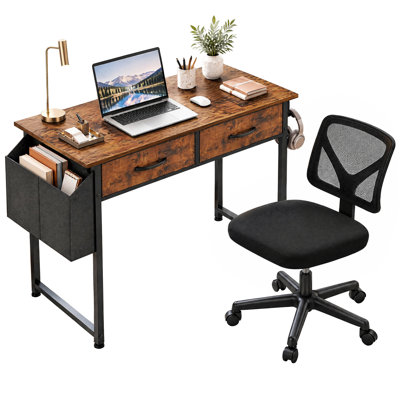 Ovidia Desk and Chair Set: 32 Inch Computer Desk & Height Adjustable Black Mesh Chair