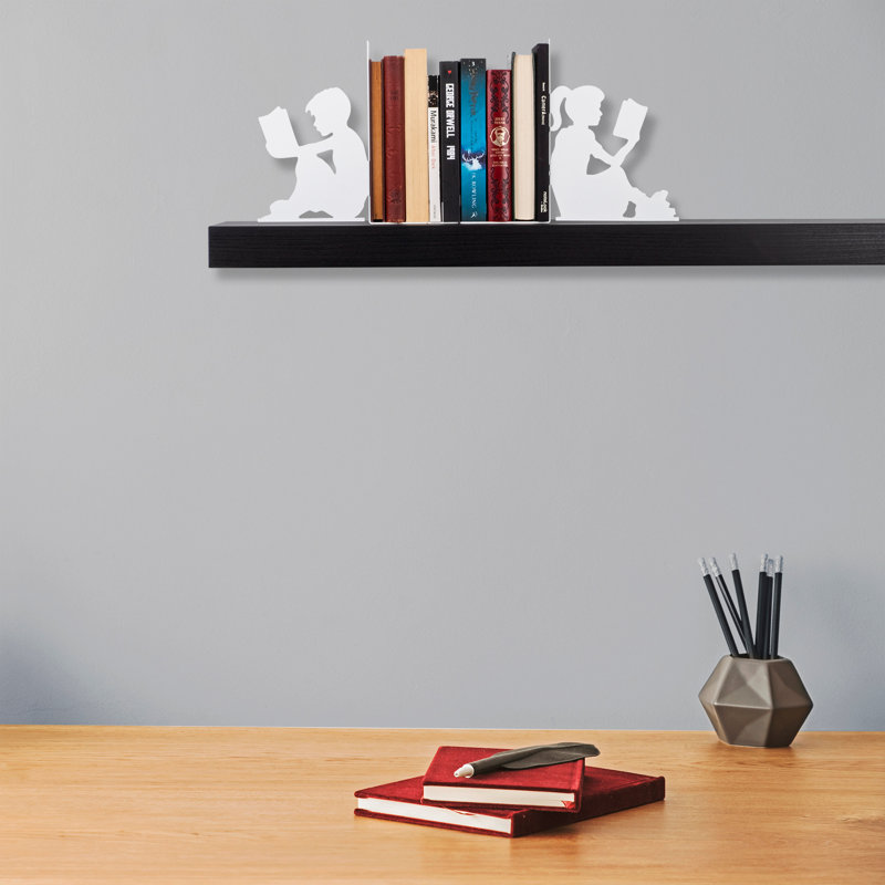 Serre-livres robustes en métal, blanc, 15,9 x 5,5 x 8,7 pouces | Fabrication 100% métal, épaisseur: 0,05 po | Parfait pour organiser des livres et des magazines, durable et élégant pour la maison ou le bureau