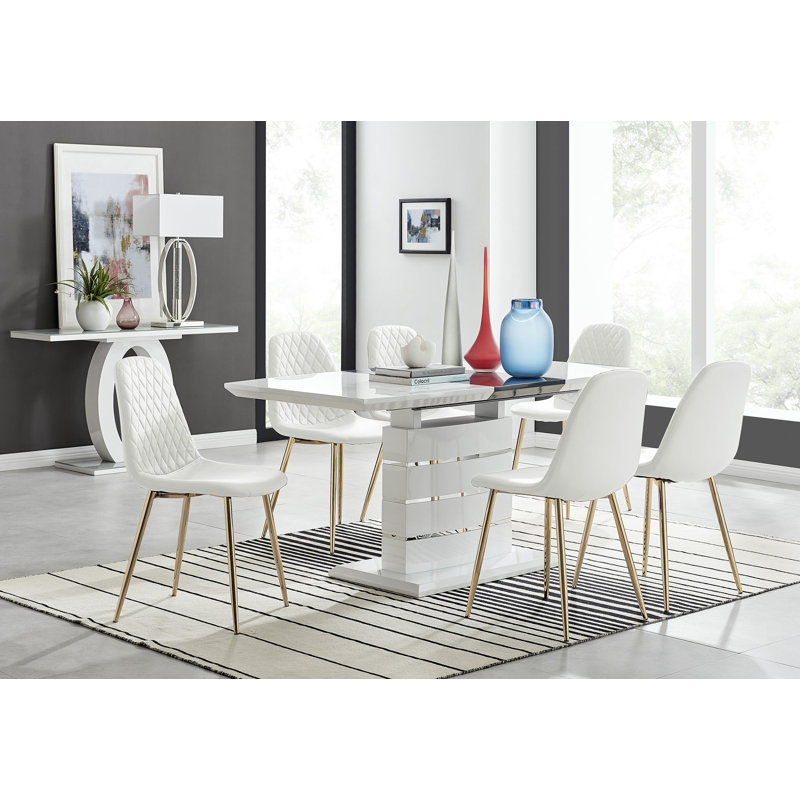 Ensemble de salle à manger extensible 6 places Everson, Noir / argent, 7 pièces : table, 6 chaises
