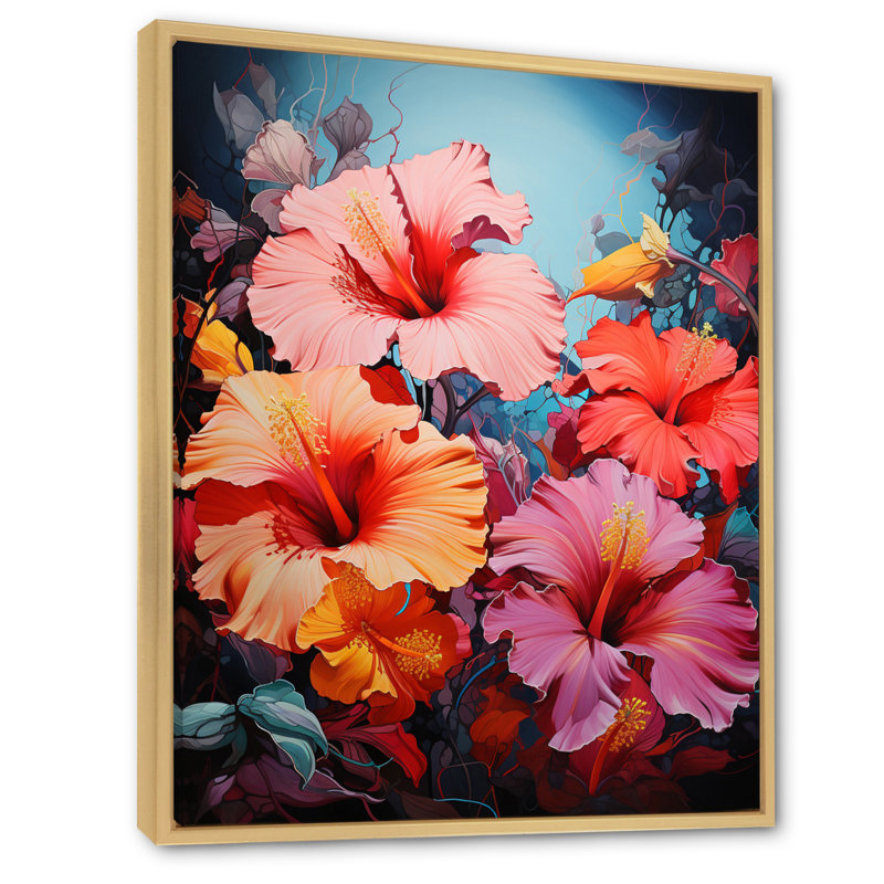 Biondi Hibiscus Hibiscus Harmony II sur toile, Cadre naturel flottant, H 32 po x l 24 po x P 1 po
