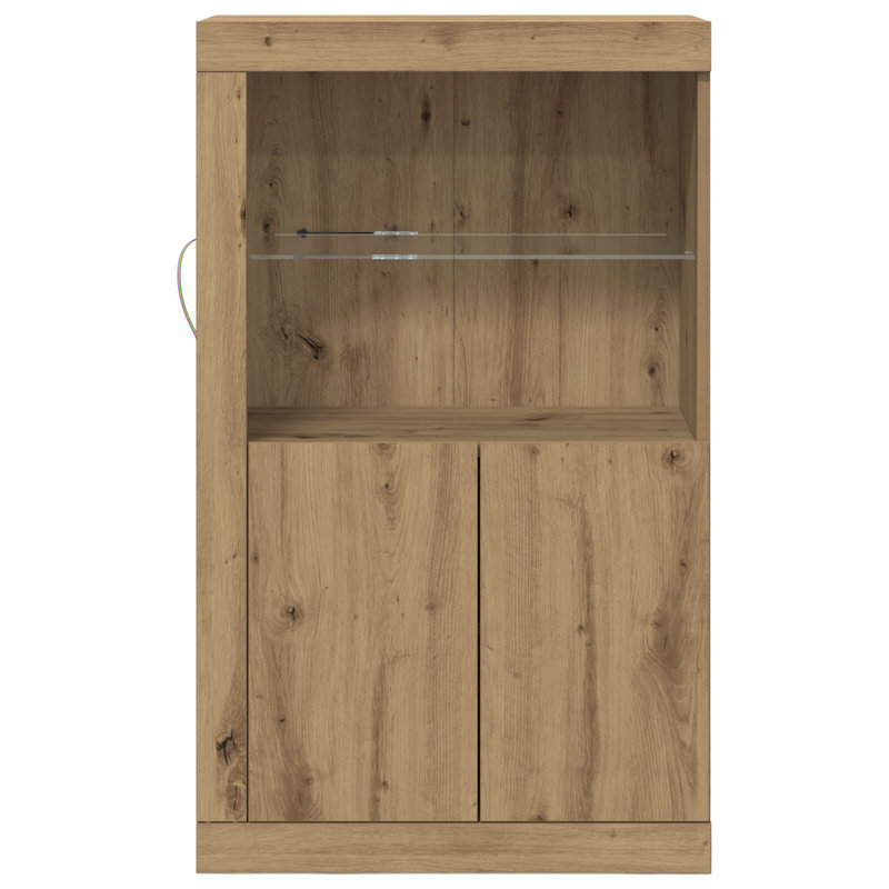Side Cabinet with LED Lights Storage Sideboard Cupboard Engineered Wood, Artisan Oak