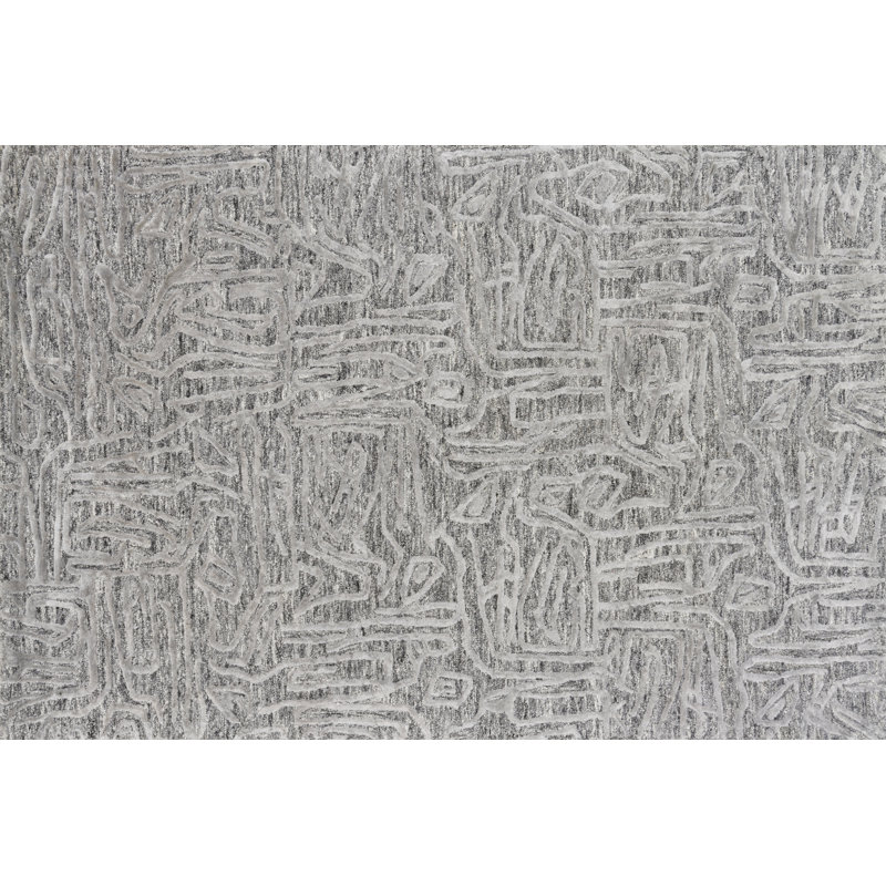 Tapis gris touffeté à la main Rusch, Rectangle 3 pi 6 po x 5 pi 6 po