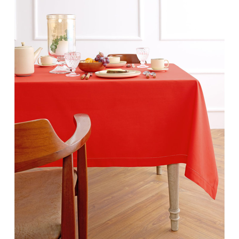 Cotton Linen Hemstitch Tablecloth, Light Gray, 144" x 60"