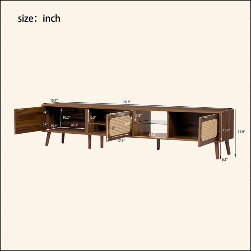 Meuble télé 78 po pour téléviseur 75/80/85 po, console avec amplement de rangement pour le salon, la chambre à coucher, centre de divertissement avec tablette ouverte