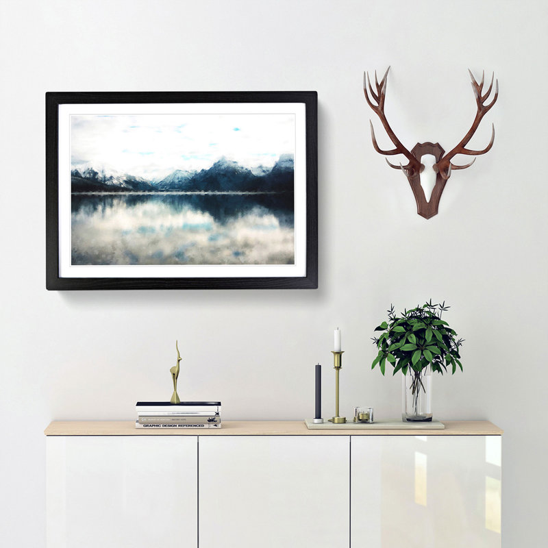 Lake Mcdonald Montana - Picture Frame Painting Print, Black Framed, 62cm H x 87cm W x 2cm D