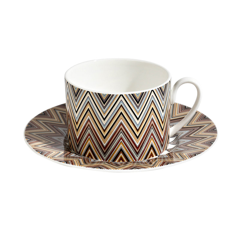 Zig Zag Bone China Teacup, Blue/Cream/White/Red