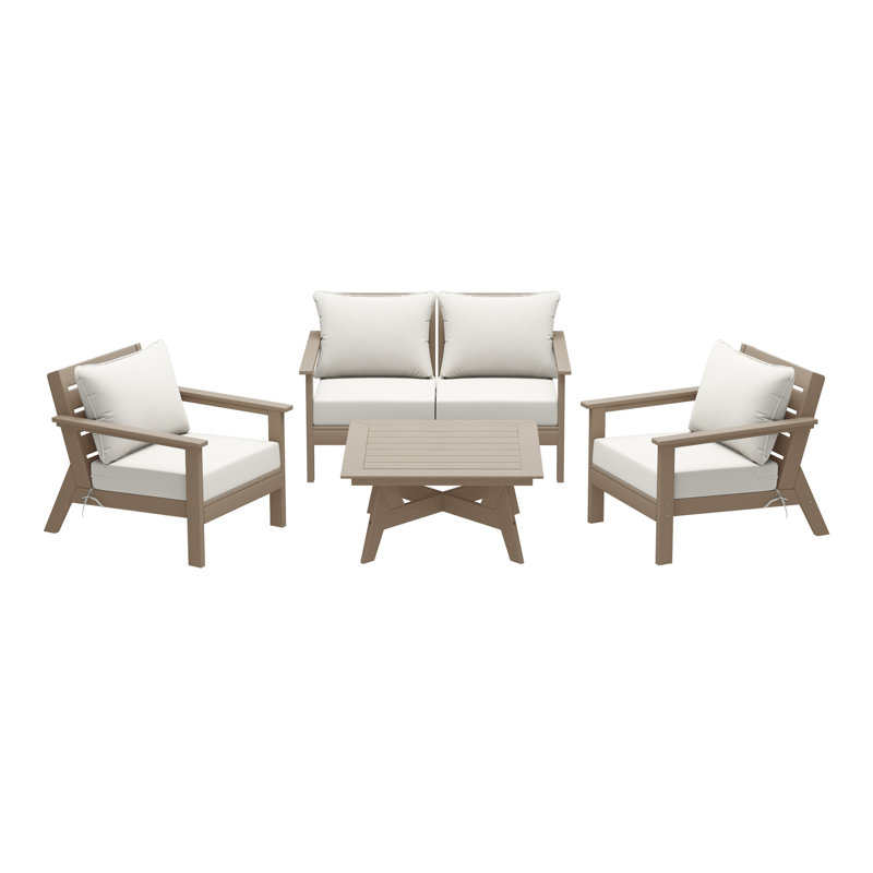 5-Piece Deep Seating Set, Walnut, White