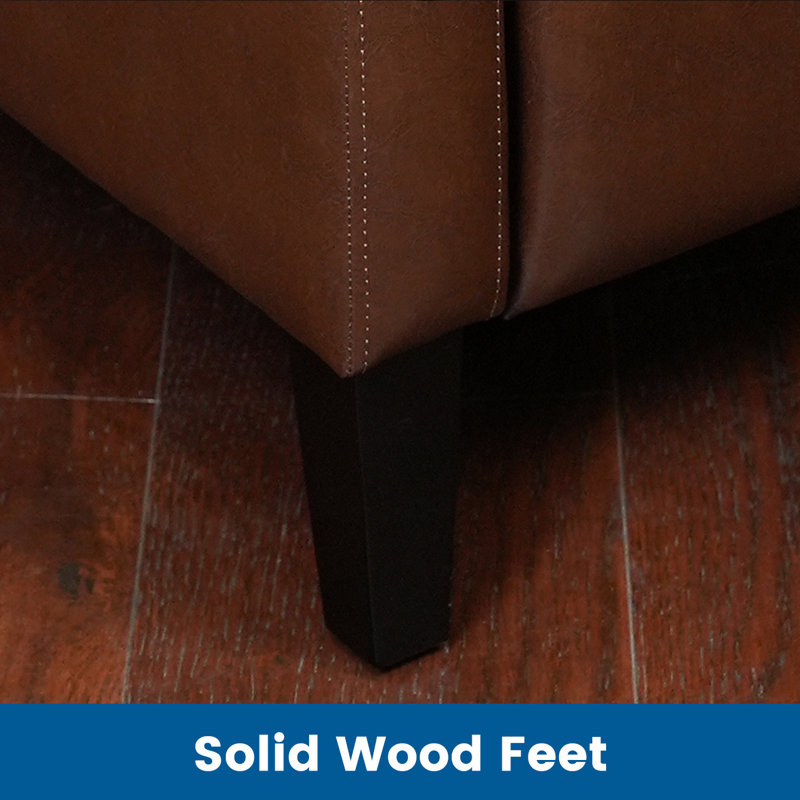Brown Faux Leather Tufted Recliner with Wood Legs