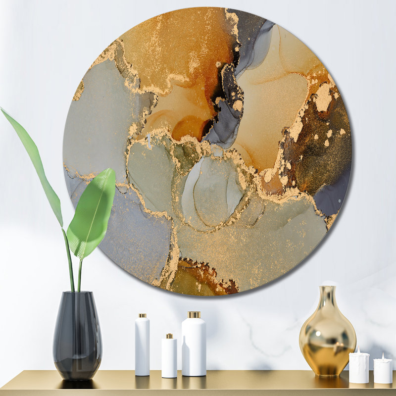 «Brown Luxury Abstract Fluid Art I», art mural moderne en métal, H 36 po x l 36 po x P 1 po