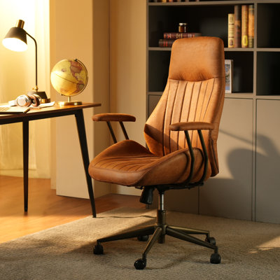 Daden Ergonomic Office Chair, Mid-century Modern Suede Chair With Lumbar Support, High Back Swivel Rolling Executive Chair, Comfy Task Computer Desk C by 17 Stories